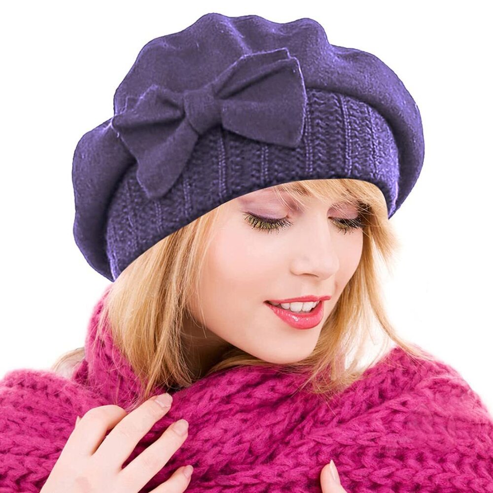 7153 Womens Wool Berets French Beret Beanie Winter Hats Hy022 (purple)